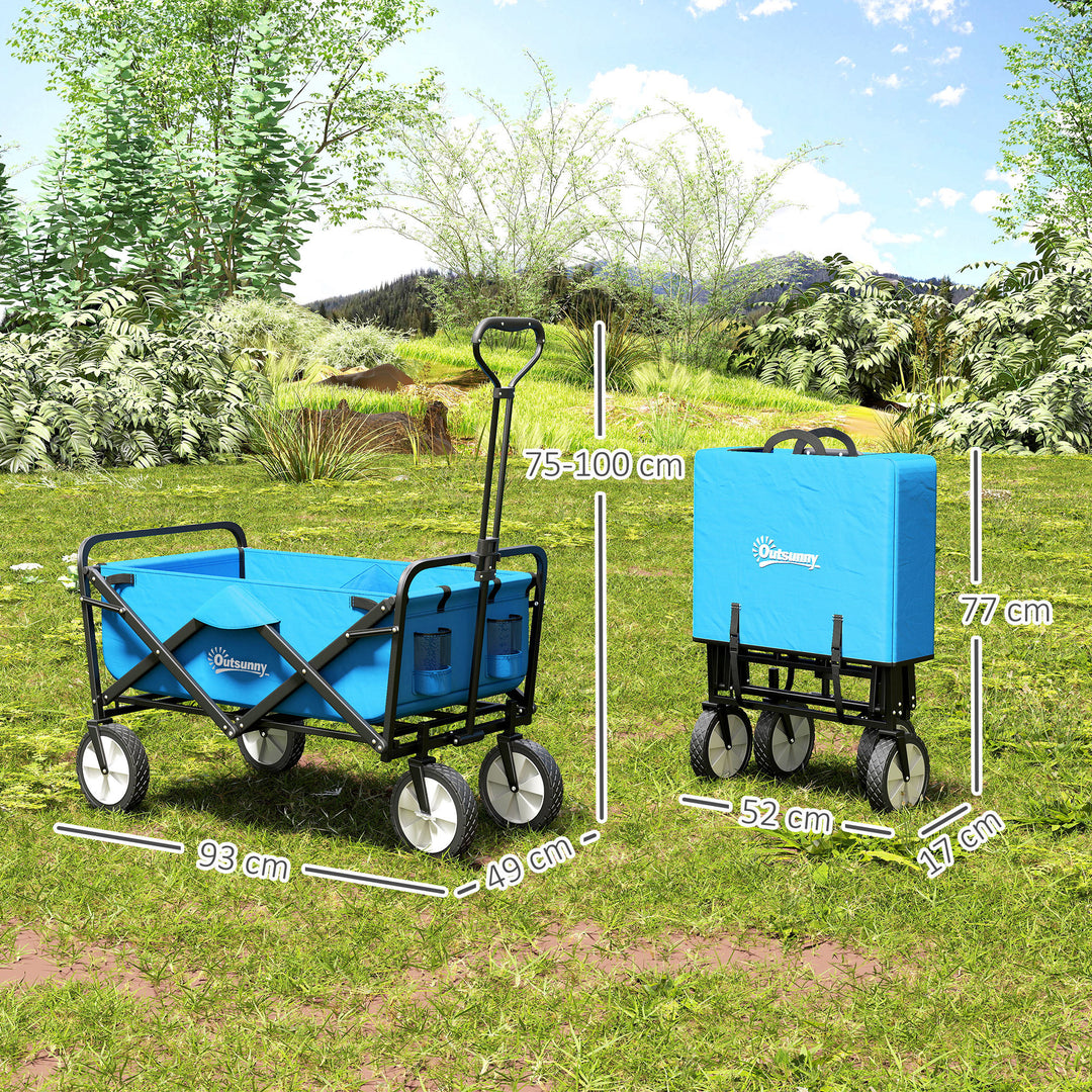 90L Festival Trolley on Wheels, Folding Camping Trolley Cart with Adjustable Handle, Portable for Outdoor, Garden, Shopping, Fishing, Blue