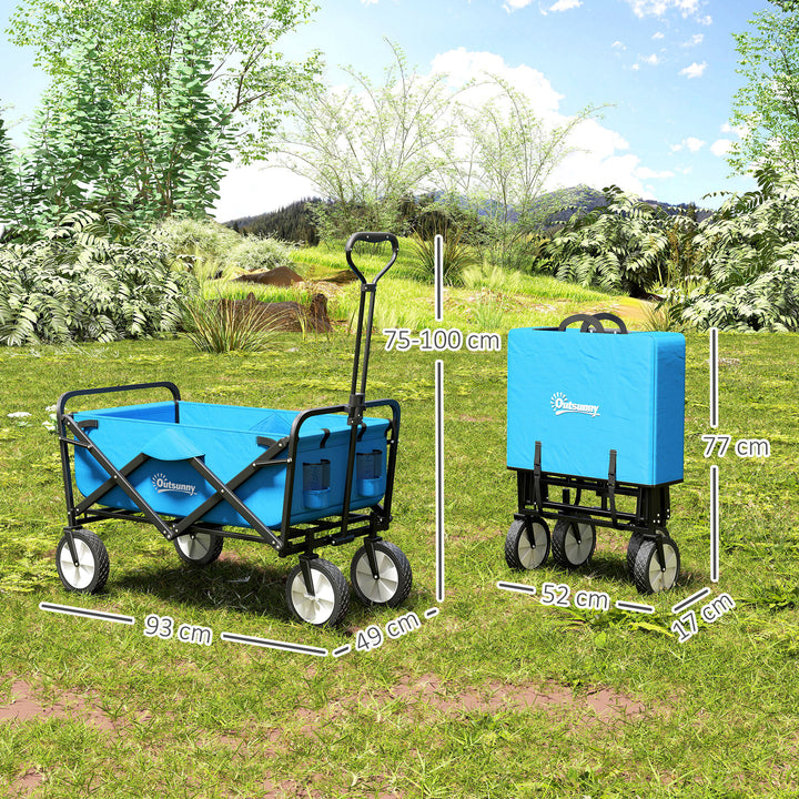 90L Festival Trolley on Wheels, Folding Camping Trolley Cart with Adjustable Handle, Portable for Outdoor, Garden, Shopping, Fishing, Blue