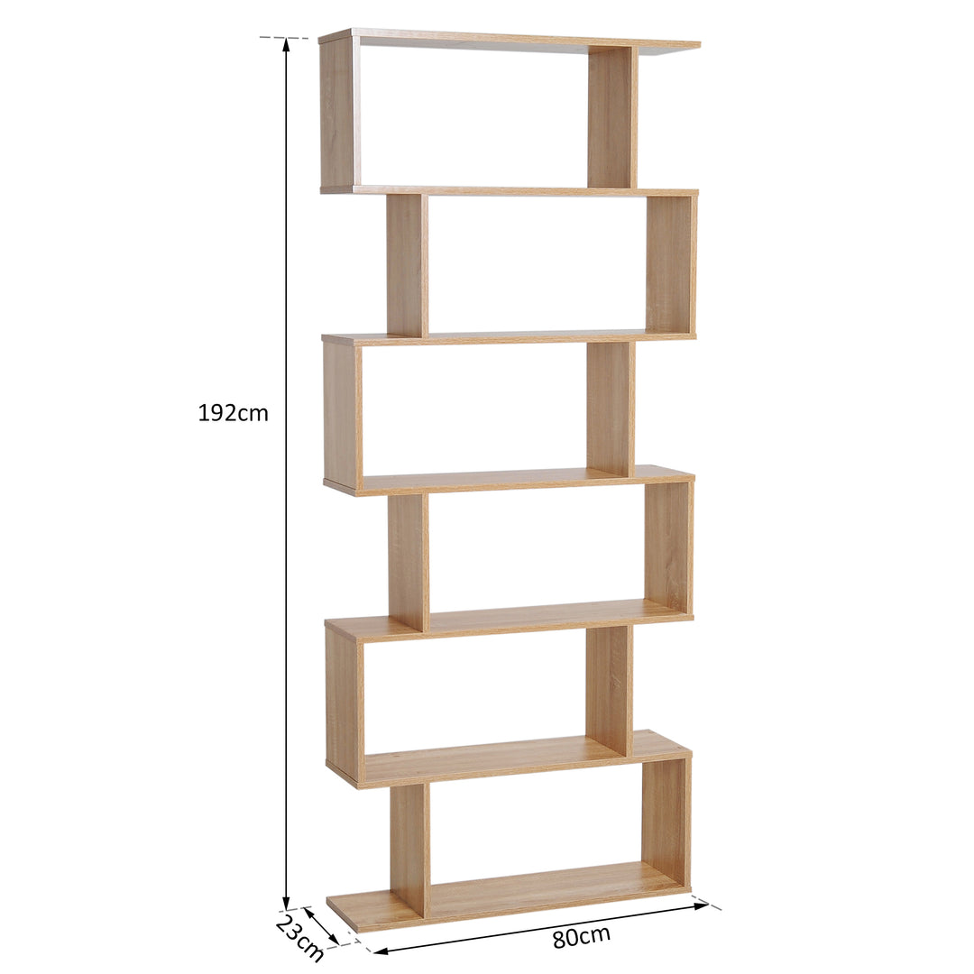 Bookcase, 6 Tier Shelf S Shaped Bookshelf, Storage Unit, Display Shelf for Living Room, Bedroom, Home Office, Plant, Oak