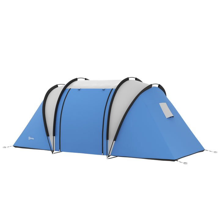 Outsunny Waterproof Camping Tent for Family, 2 Bedrooms & Living Area, 3000mm, Ideal for Fishing Hiking Festivals, Blue