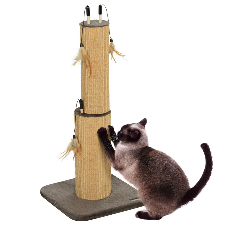 78cm 2-in-1 Cat Scratching Post with 3 Toy Feathers, Brown