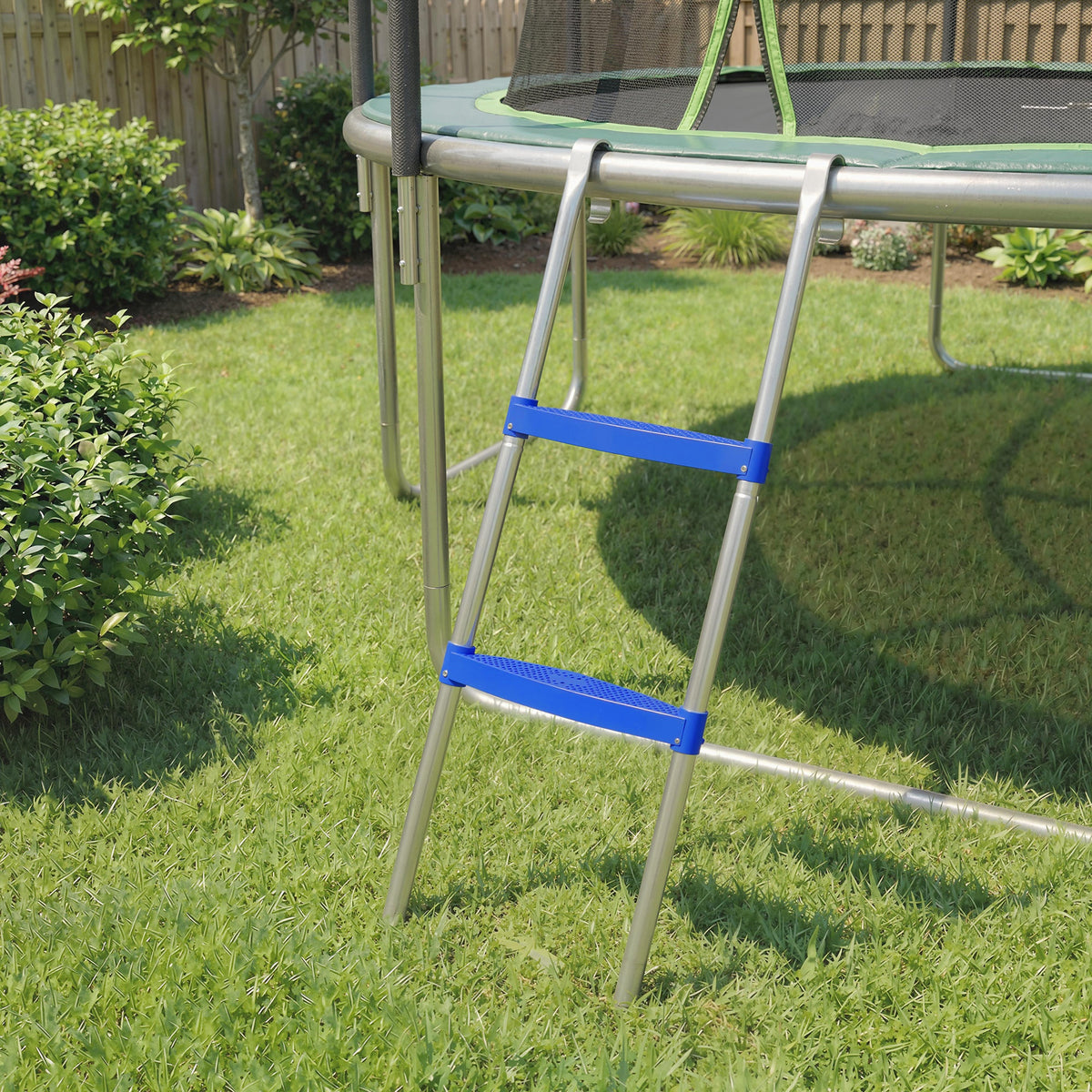 Trampoline Ladder, 2-Steps with Horizontal Wide Steps, Universal Hook,
