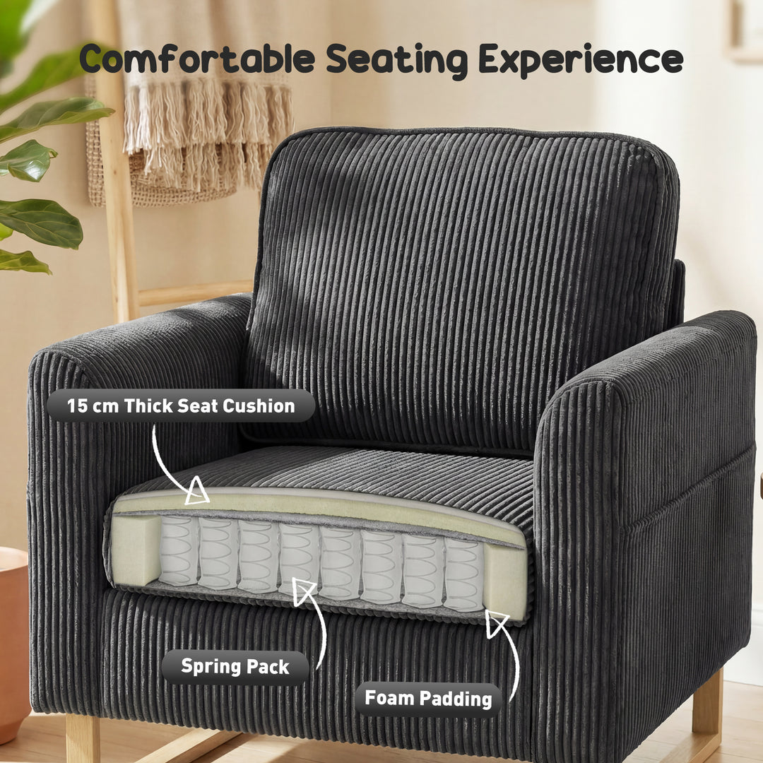 Accent Chair with Pocket Spring, Modern Industrial Armchair with Metal