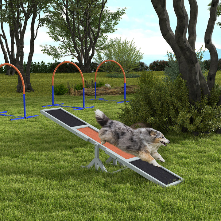 Wooden Pet Seesaw for Big Dogs, Dog Agility Equipment with Anti-Slip Surface - Grey