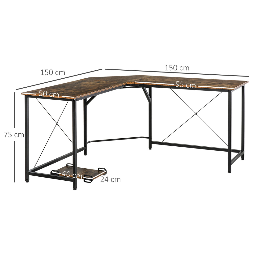L-Shaped Desk, Gaming Desk, 150 x 150 x 75 cm, Corner Computer Desk for Study, Home Office, Bedroom, Rustic Brown