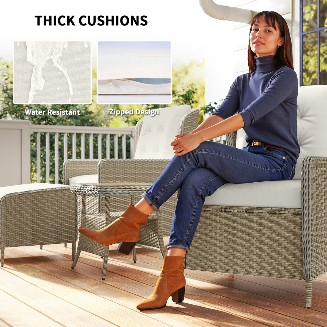 Five-Piece Reclining Rattan Chair Set - Light Grey