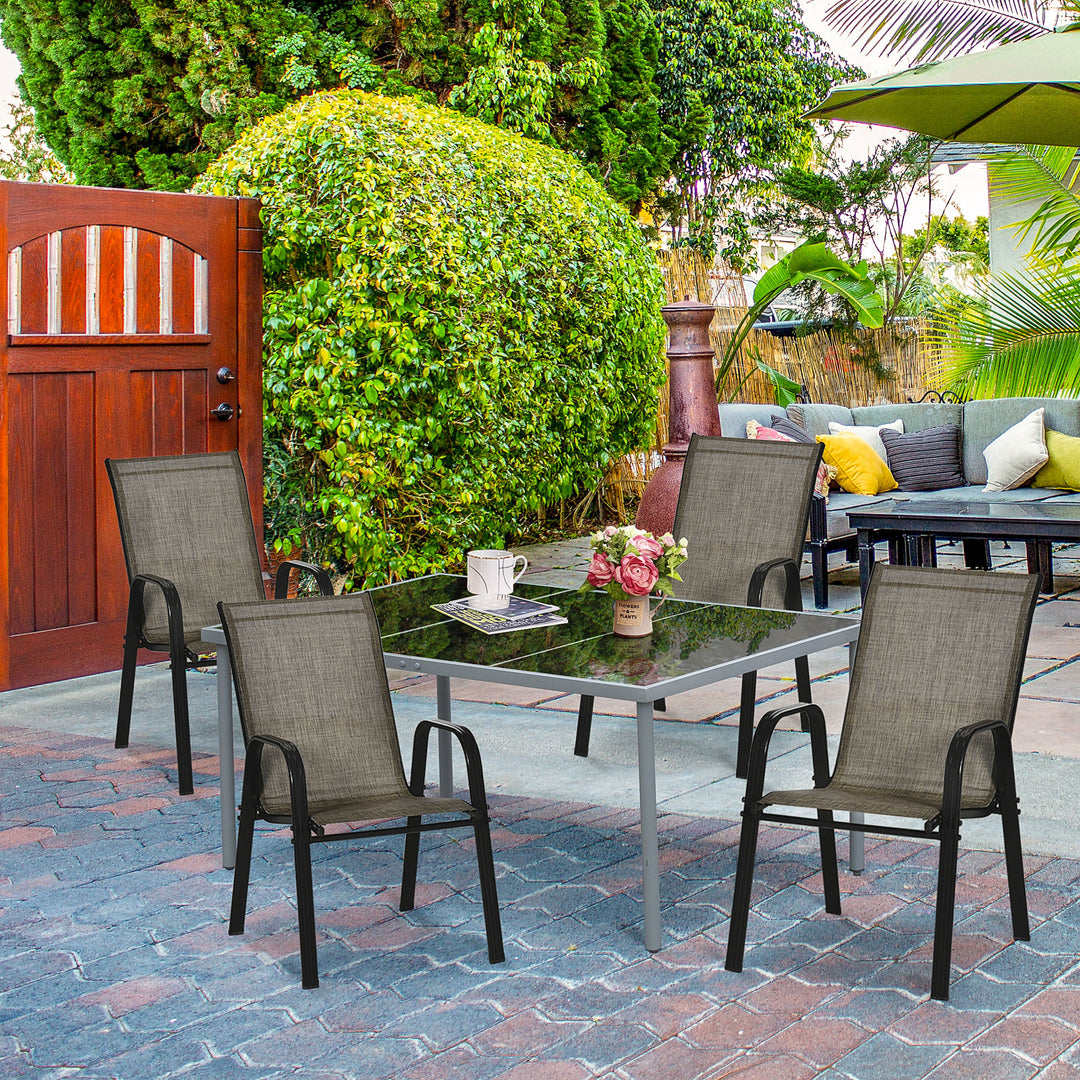 Set of Four Stackable Mesh Seat Chairs - Mixed Brown