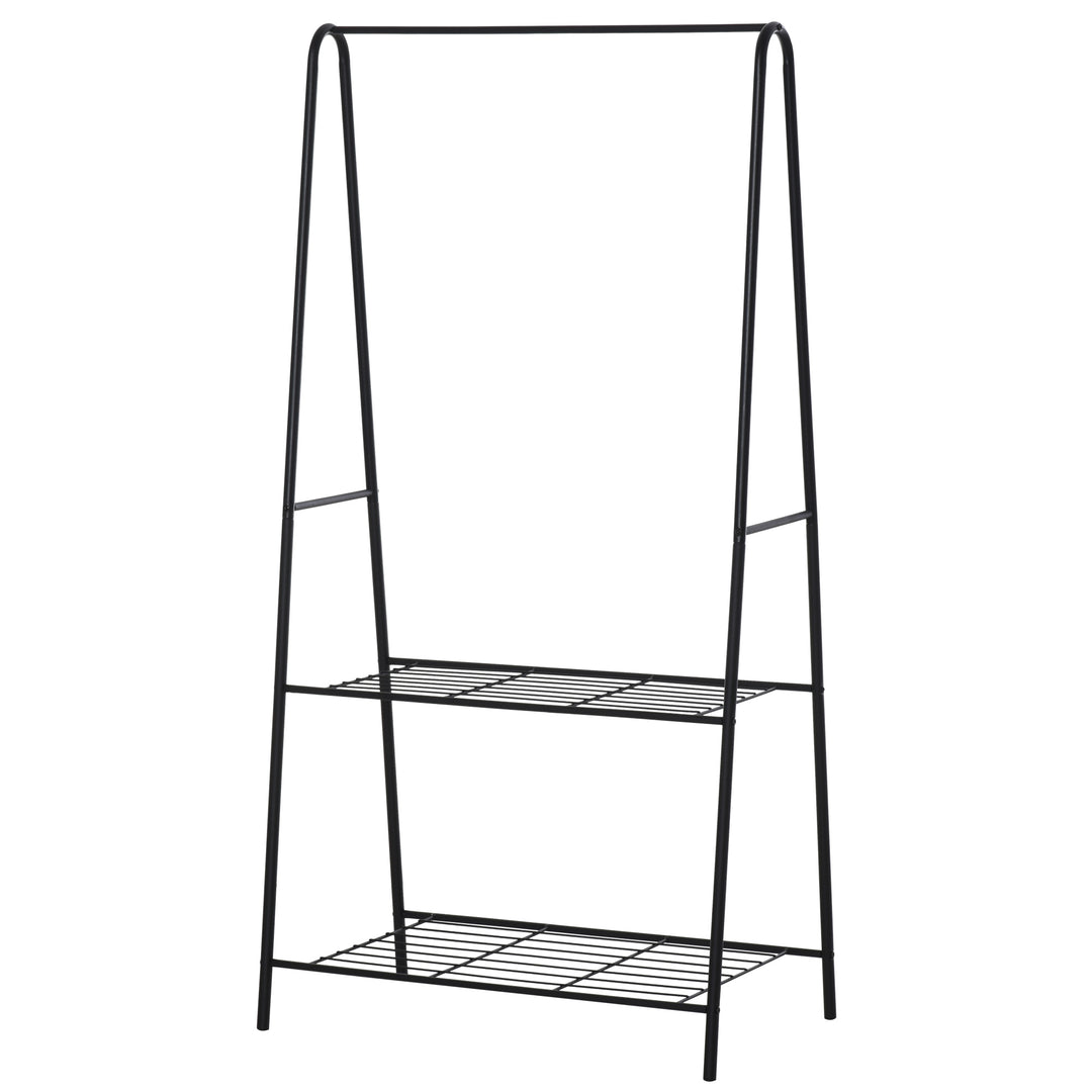 MCL Metal Clothes Rack Coat Garment Hanger Hallway Organiser Hanging Rail Stand 2-tier Shoe Shelving A Shaped 77L x 45W x 153H cm Black