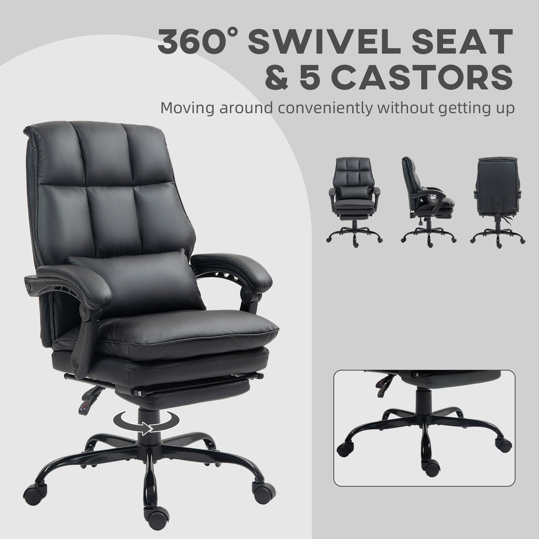 Faux Leather Reclining Office Chair, with Footrest - Black