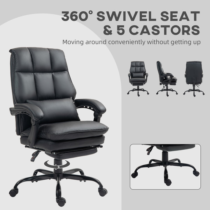 Faux Leather Reclining Office Chair, with Footrest - Black