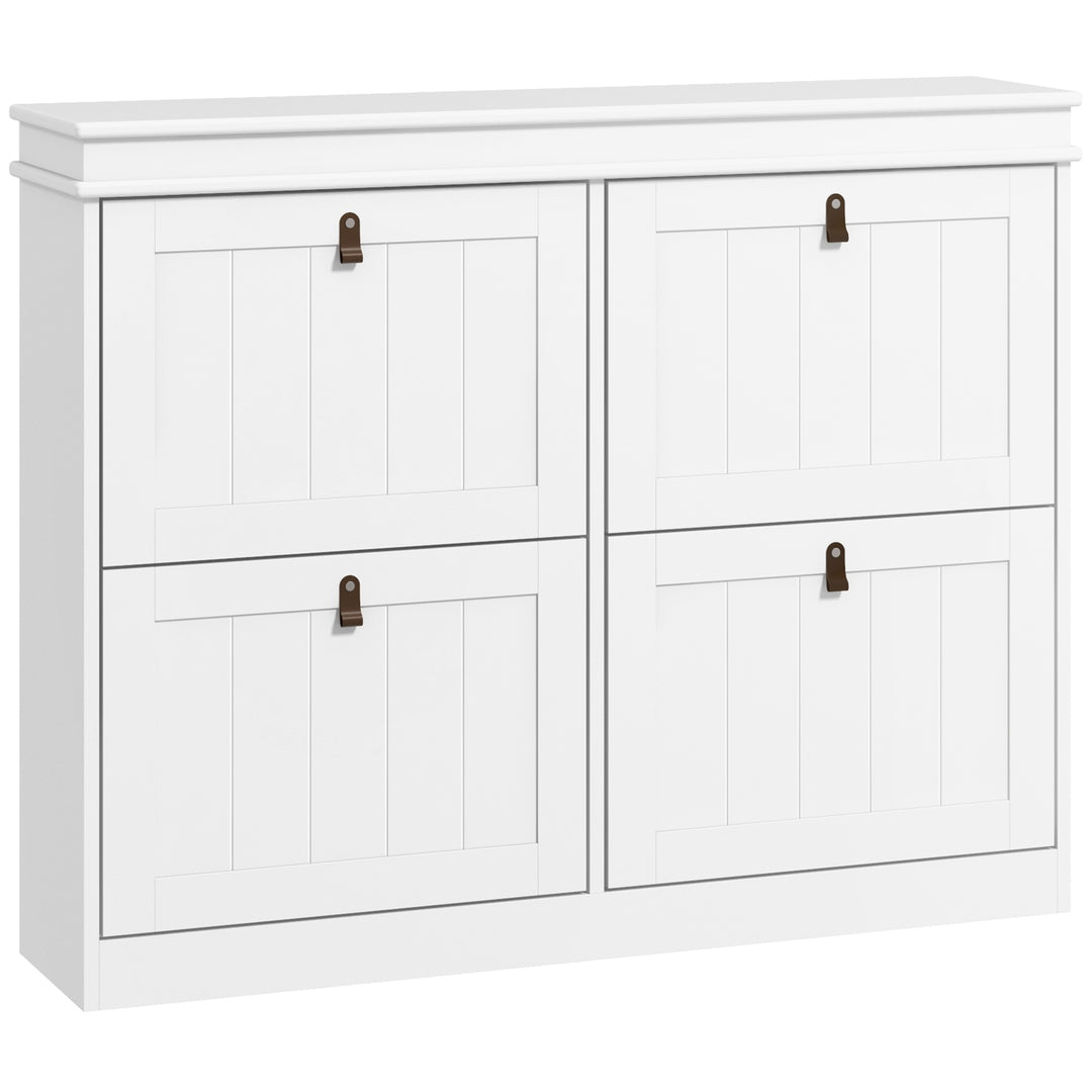 Slim Shoe Cabinet, Shoe Cabinet with 4 Drop-Down Drawers, 105W x 24D x