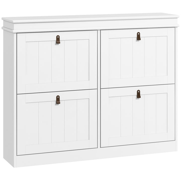 Slim Shoe Cabinet, Shoe Cabinet with 4 Drop-Down Drawers, 105W x 24D x
