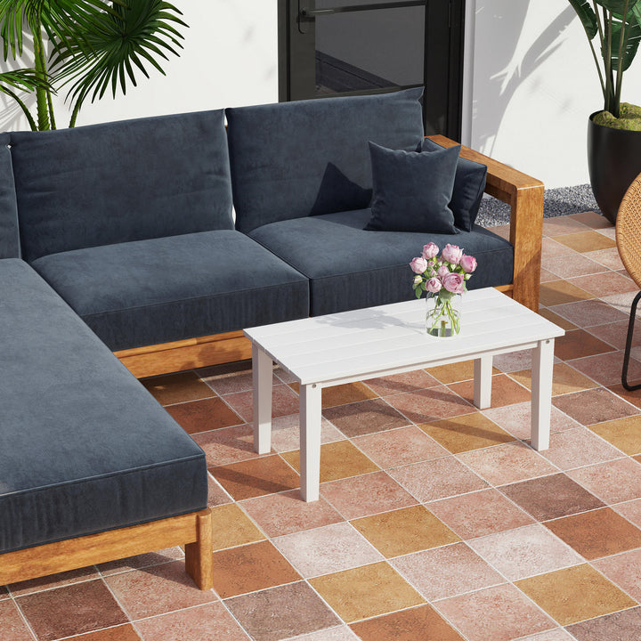 Outdoor Garden Coffee Table, HDPE All-Weather Rectangular Outdoor Garden Table with Slatted Tabletop for Patio, Balcony, 91 x 44 x 42 cm, White