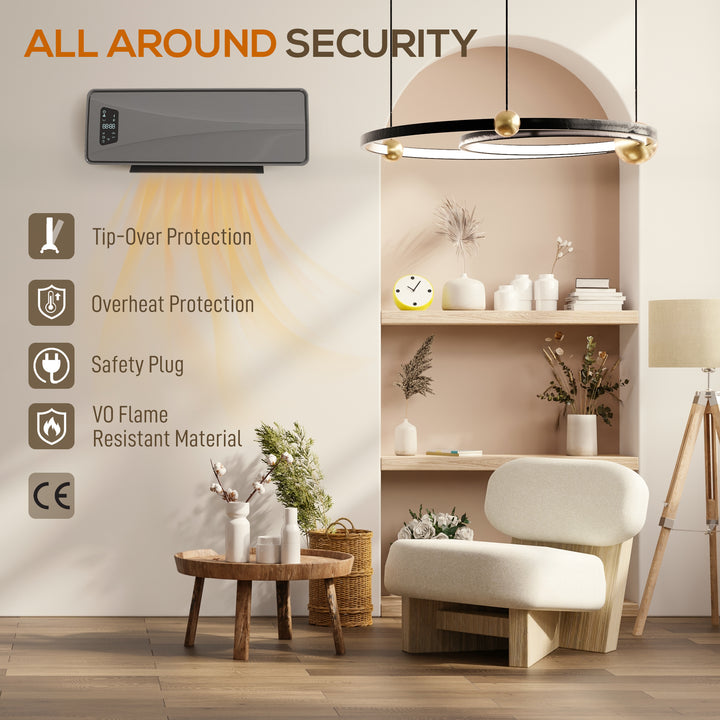 MCL 2000W Ceramic Electric Heater with Fan, Adjustable Thermostat, Wall Mounted - Grey