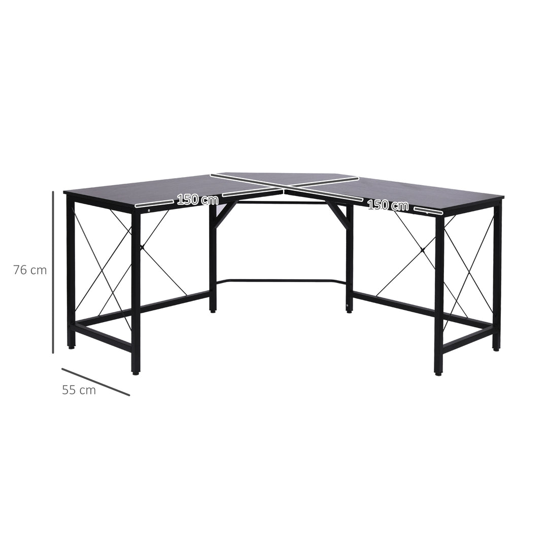 L-Shaped Corner Desk, Computer Desk for Home Office, Space-Saving Study Workstation, Easy to Assemble, 150 x 150 x 76cm, Black