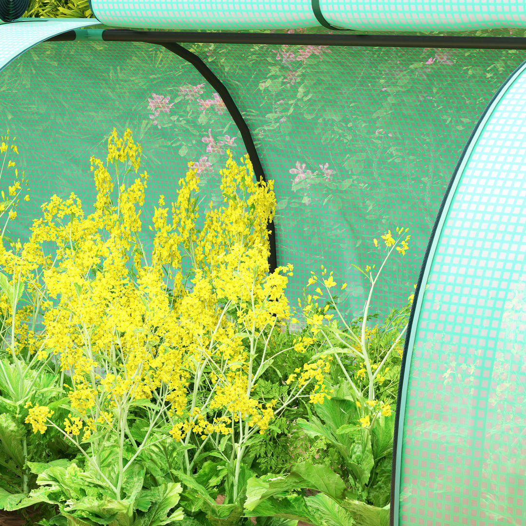 Mini Greenhouse, Small Polytunnel Green House with Zipped Doors, Steel Frame for Garden Backyard, 395 x 100 x 80cm, Green