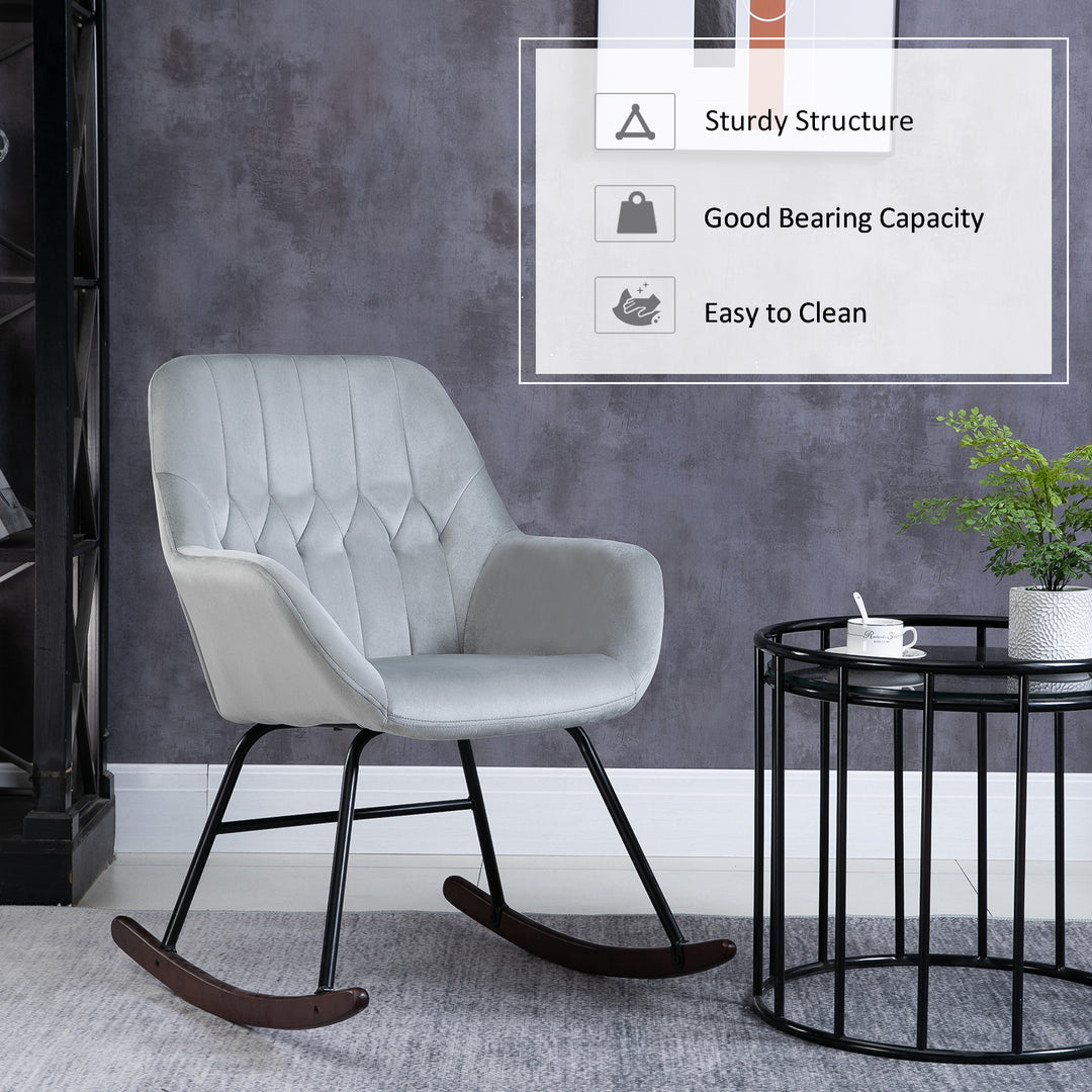 HOMCOM Rocking Chair Reading Accent Armchair with Steel Frame Sponge Padded for Living Room, Dining Room, Office, Balcony, Grey and Black | Aosom UK