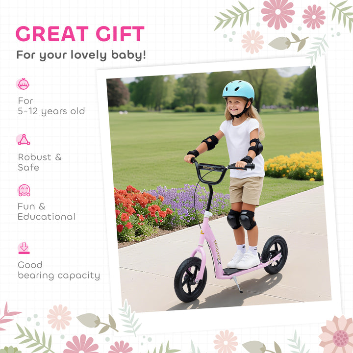 MCL Kids Scooter Kick Scooter, with 12" EVA Tyres, Rear Brake, Big Wheels Scooter for 5-12 Years , Pink