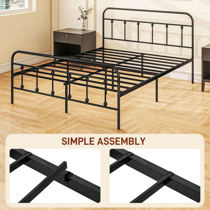 HOMCOM 4ft Double Platform Bed Frame with Underbed Storage Tall Headboard Steel Slat No Box Spring Needed Easy Assembly Black