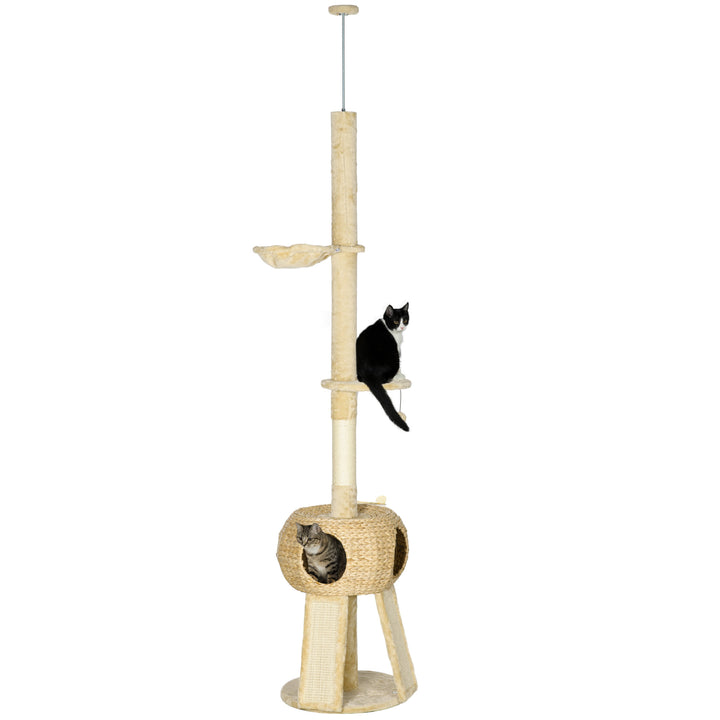 PawHut Feline Playground: Towering 255cm Cat Tree with Scratching Post, Cosy Hideaway & Perches, Beige