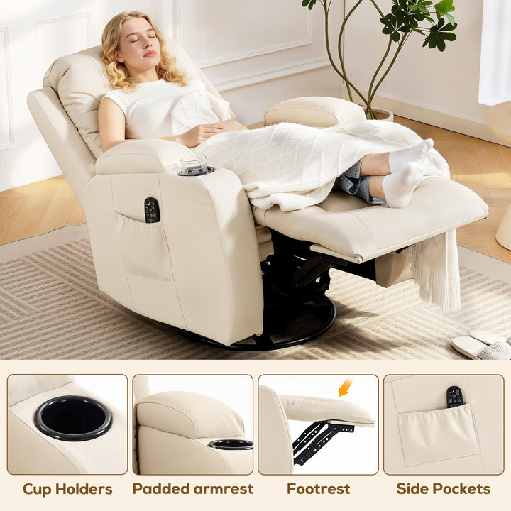 PU Leather Recliner Chair, Recliner Armchair with Extended Footrest, C