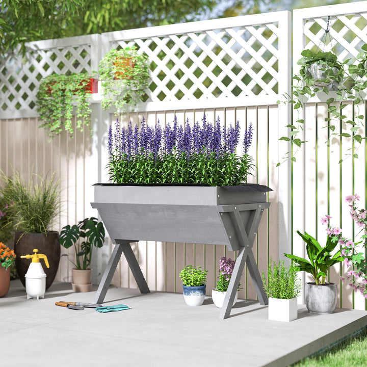 Wooden Raised Garden Bed with Bed Liner, Elevated Planter Box with Leg