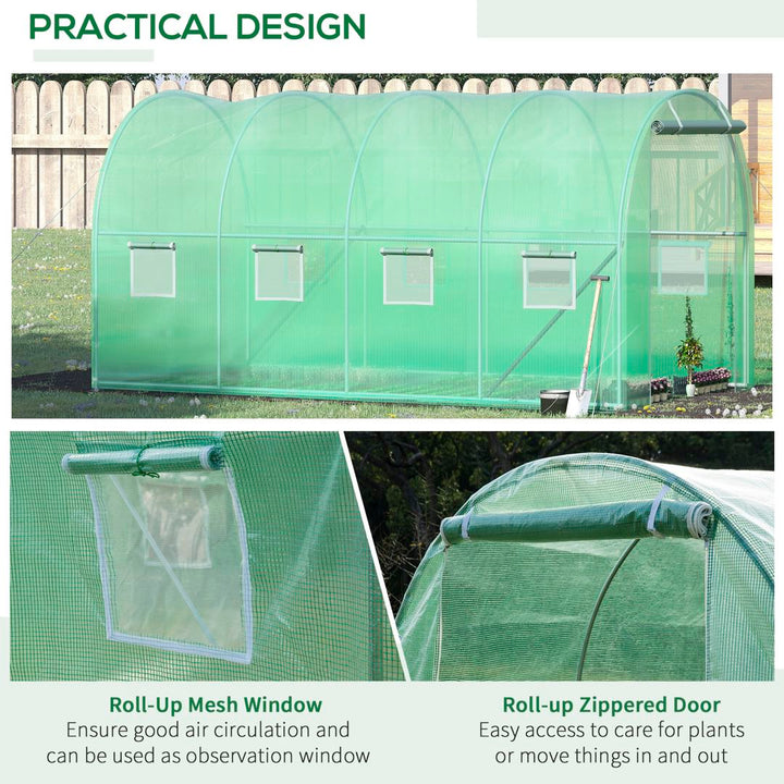 MCL Walk-in Polytunnel Greenhouse, Outdoor Garden Tunnel Greenhouse Tent with Zipped Roll-Up Door and 8 Mesh Windows, 4 x 2M