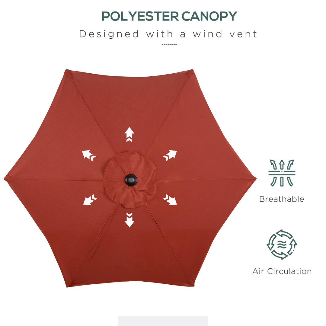 2m Garden Parasol Umbrella, Outdoor Sun Shade with 6 Sturdy Ribs for Balcony, Bench, Garden, Wine Red
