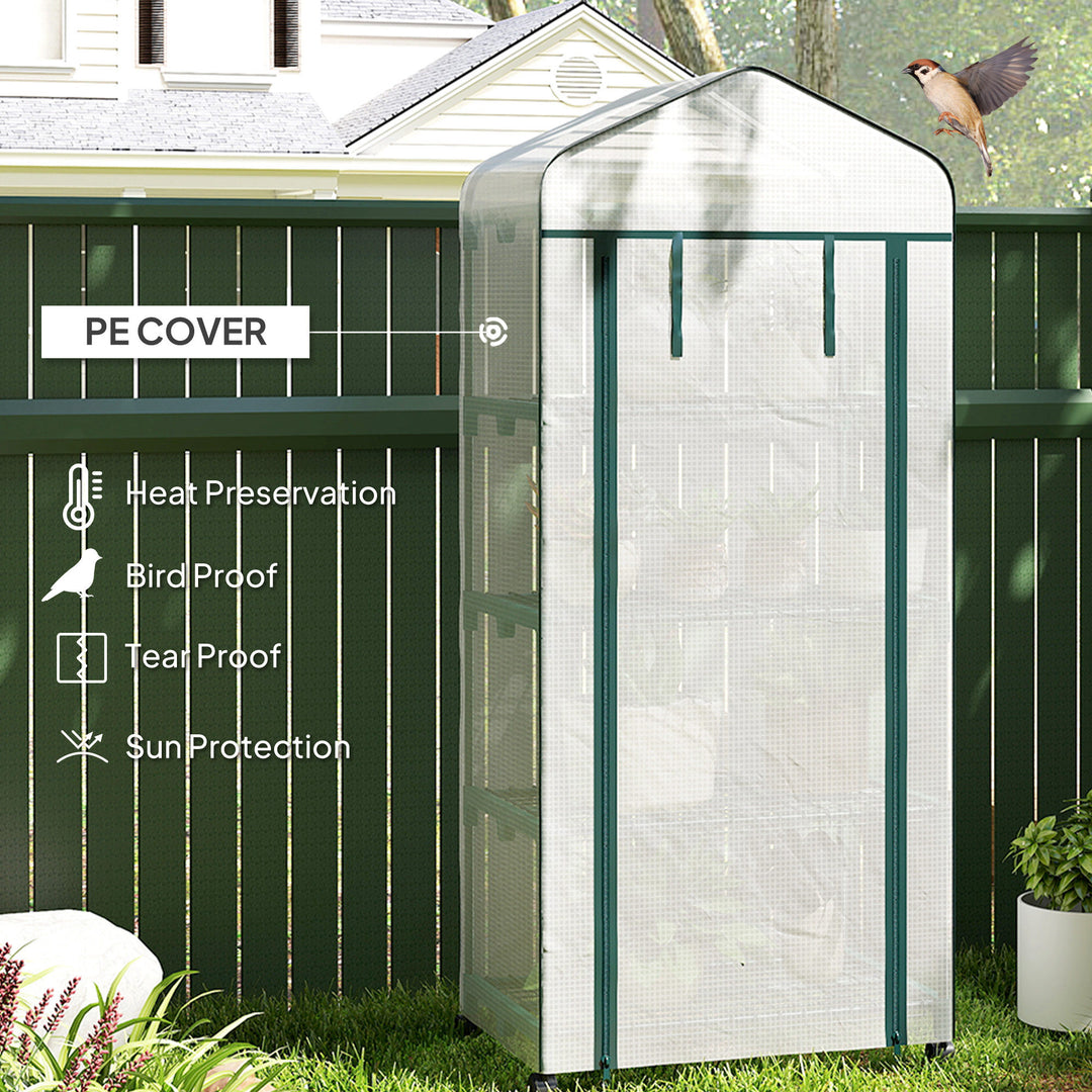 4 Tier Mini Portable Greenhouse Compact Plant Grow Shed Metal Frame PE