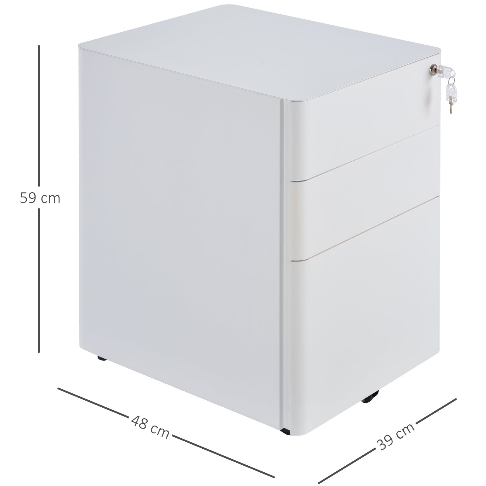 Lockable Cabinet, Rolling Filing Cabinet with 3 Drawers, Steel Office 