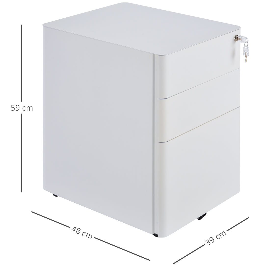 Lockable Cabinet, Rolling Filing Cabinet with 3 Drawers, Steel Office Drawer Unit for A4, Letter, Legal Sized Files