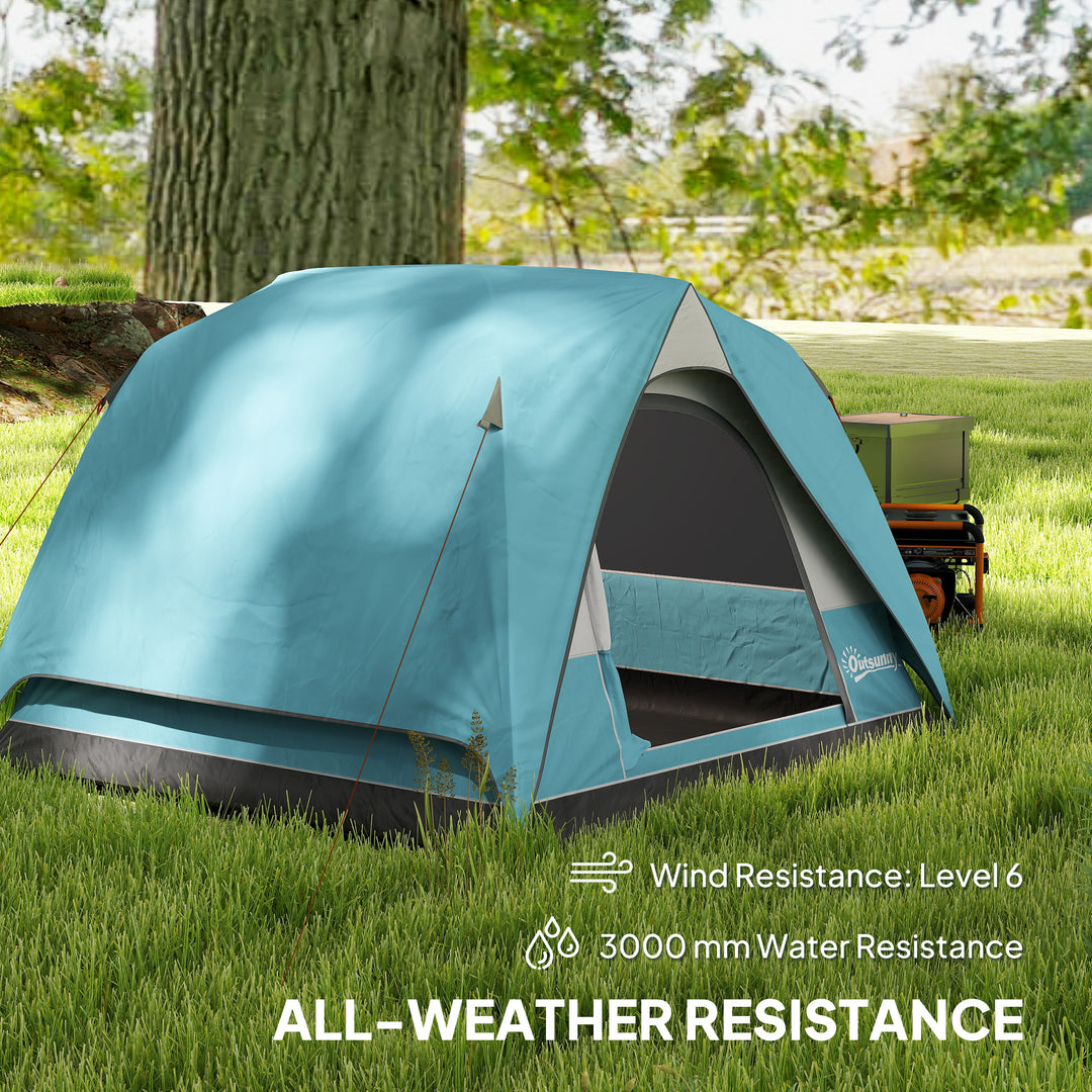 3-4 Person Camping Tent, Easy Set Up Waterproof Dome Tent with Sewn-in Groundsheet, Mesh Windows, Pocket and Hook for Camping, Hiking, Backpacking, Navy Blue and Light Blue