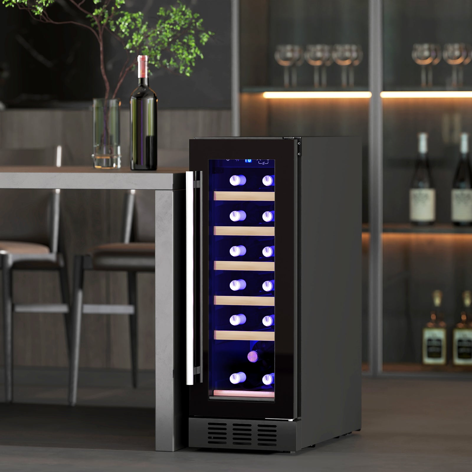 19 Bottle 5-18℃ Wooden Rack Wine Fridge - Black