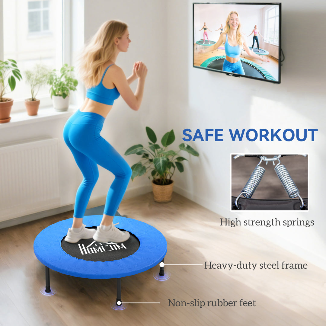 MCL 32" Mini Fitness Trampoline Home Gym Yoga Exercise Rebounder Indoor Outdoor Jumper with Safety Pad, Support Up to 100 KG, Blue and Black