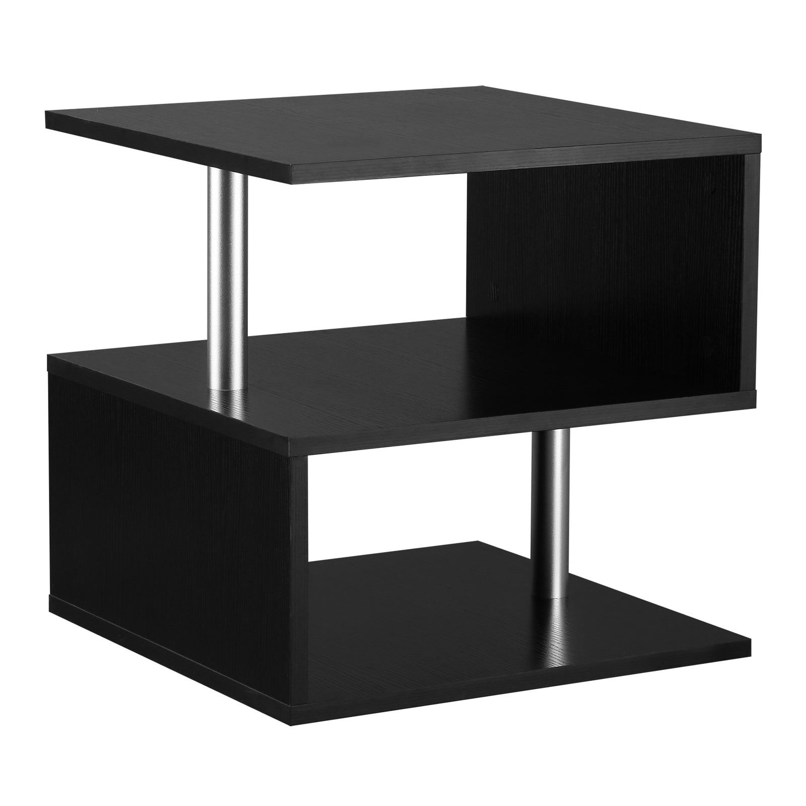 Wooden S Shape Cube Coffee Table 2 Tier Storage Shelves Organizer Office Bookcase Living Room End Desk Stand Display (Black)