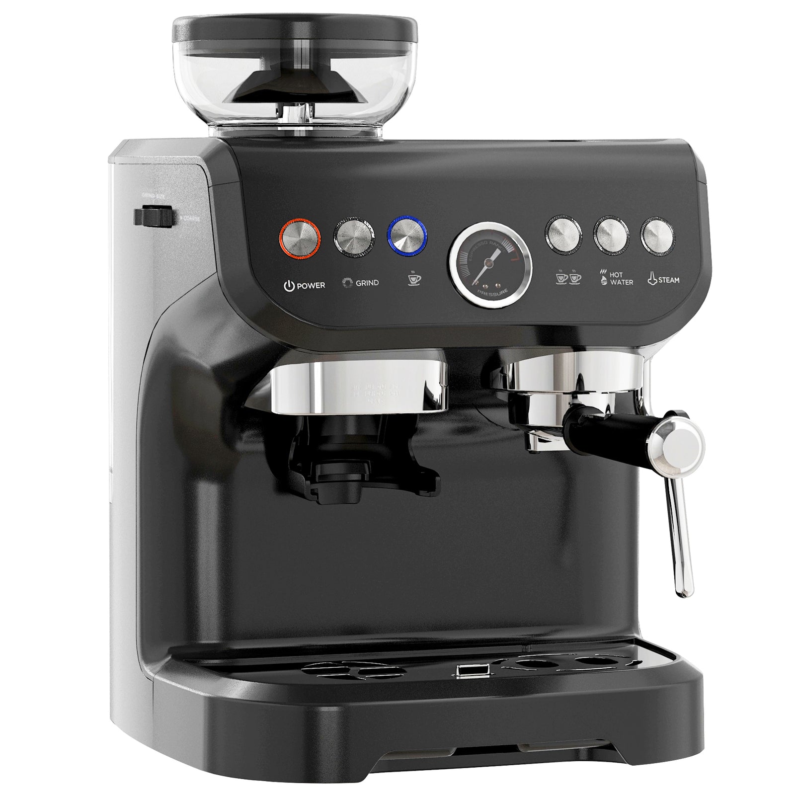 15 Bar Coffee Machine, with Adjustable Grind, Steamer and Accessories