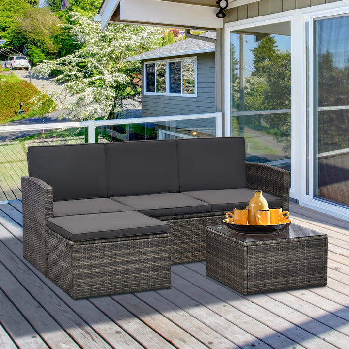 Outsunny 4-Seater Outdoor Garden Rattan Furniture Set w/ Table Grey | Aosom UK