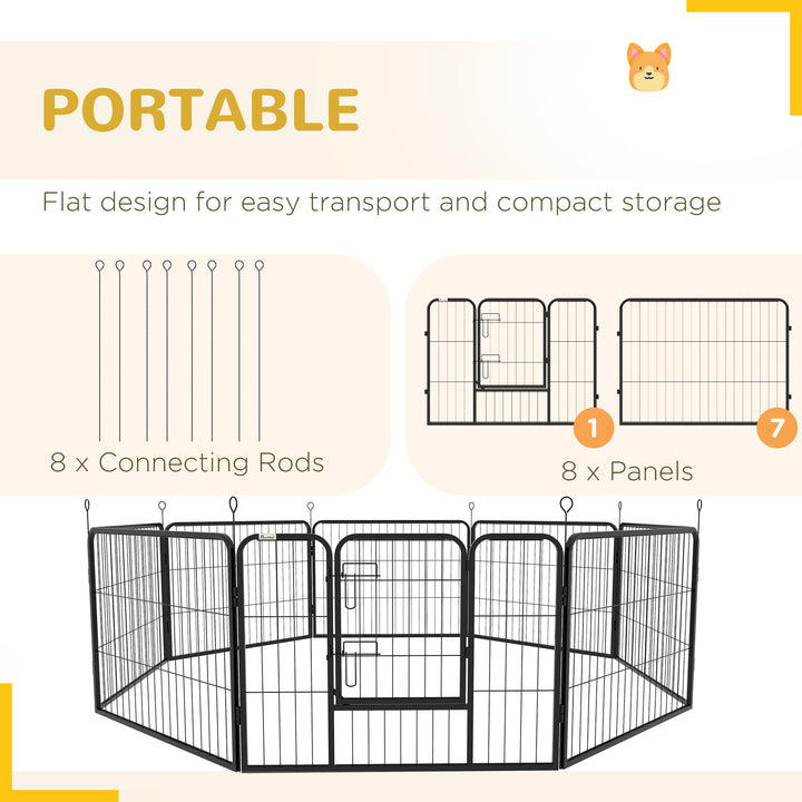 PawHut Heavy-Duty Dog Playpen, 8 Panel Steel Pet Exercise Pen, Foldable and Portable, Black