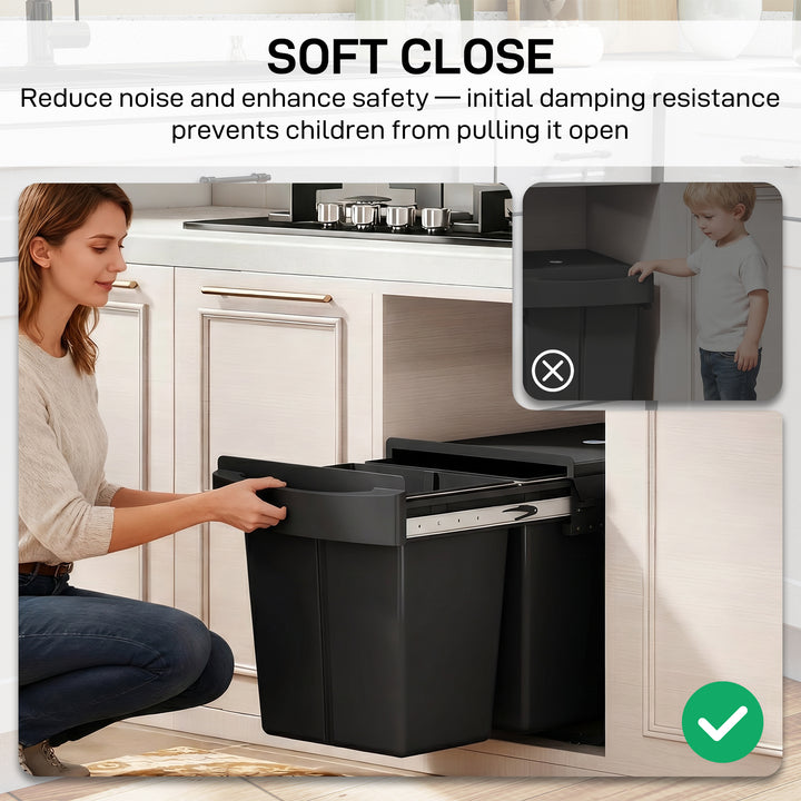 Pull Out Bin, Kitchen Under Sink Bin with 2 Removable Compartments, Sm
