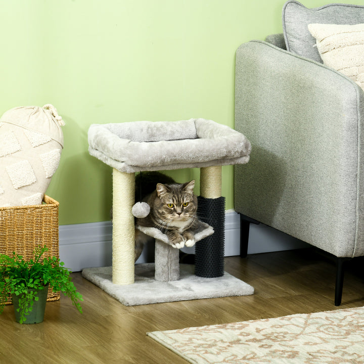 PawHut Kitty Climber: 48cm Cat Tree with Self-Groomer, Scratching Post & Dangling Ball, Grey | Aosom UK