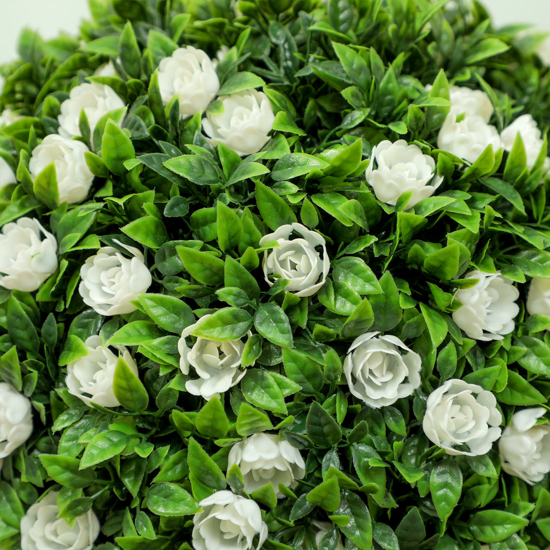 Set of 2 Decorative Artificial Plants, Ball Topiary Tree with Rose Flower in Pot, Fake Plants for Home Indoor Outdoor Decor, 60cm, White