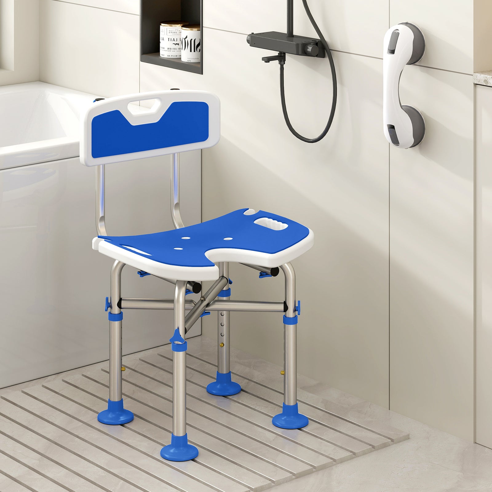 Shower Chair with U-Shaped Cutout, Height Adjustable Bath Bench, Padde