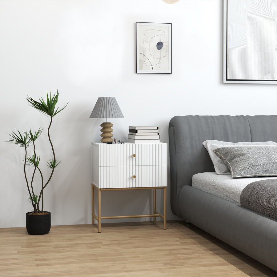 Elegant Two-Drawer Bedside Table - White