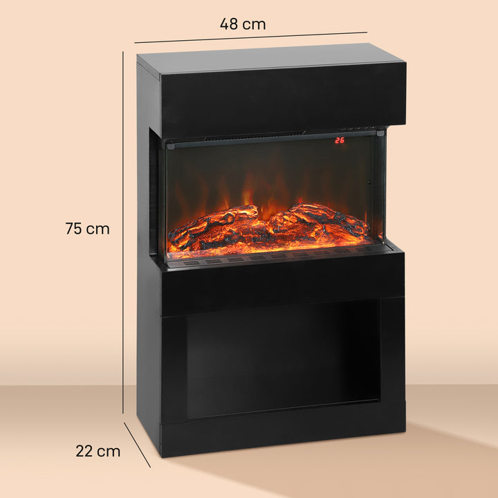 HOMCOM Electric Fireplace with 3D Flame Effect, 6 Colours & 3 Brightness Levels, 1000W/2000W Black Electric Fire and Mantel Reach up to 30㎡ Space with Remote & Timer, 3 Sided View for Living Room