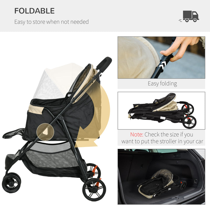 Foldable Pet Stroller w/ Rain Cover, for XS Dogs, S Dogs - Khaki