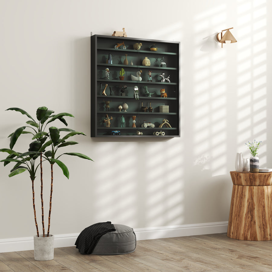 Six Shelf Display Cabinet, with Glass Doors - Black
