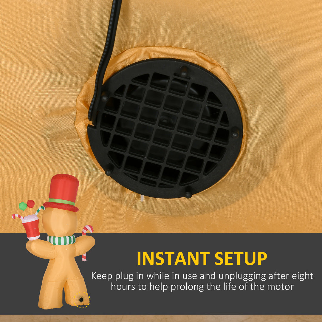 7.5ft Christmas Inflatable Gingerbread Man with Candy Cane and LED Lights, Blow-Up Outdoor LED Garden Display for Lawn, Party