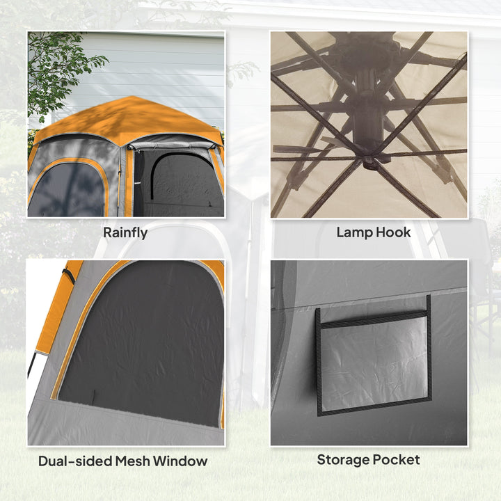Instant Pop Up Camping Tent, 2/3/4 Person Easy Setup Dome Family Tent with Vestibule, Rainfly, 4 Mesh Windows & 2 Doors, Hexagonal Design, Waterproof & UV Protected, Light Grey