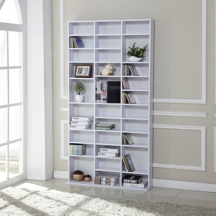 HOMCOM CD / DVD Storage Shelf Storage Unit for 1116 CDs Height-Adjustable Compartments 102 x 24 x 195 cm White