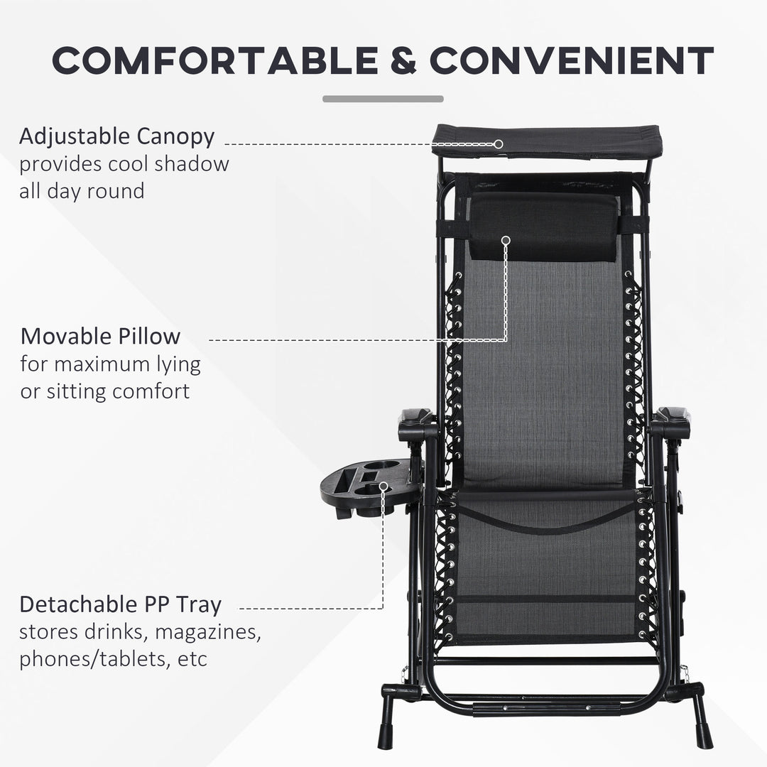 MCL Garden Rocking Chair Folding Recliner Outdoor Adjustable Sun Lounger Rocker Zero-Gravity Seat with Headrest Side Holder Patio Deck - Black